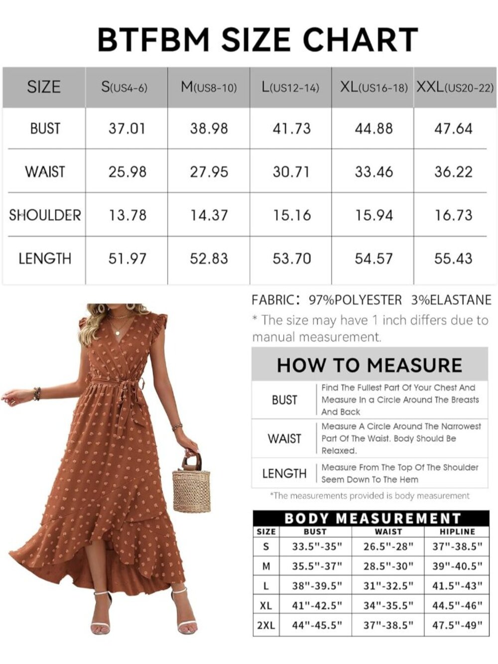 Women's Orange V Neck Summer Dress \Cap Sleeve Swiss Dot Boho Flowy Ruffle Maxi - Picture 6 of 6